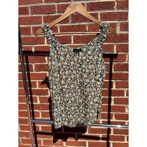 1 STATE Womens Top Small Black Floral Pullover Tank Elastic Strap Side Slit